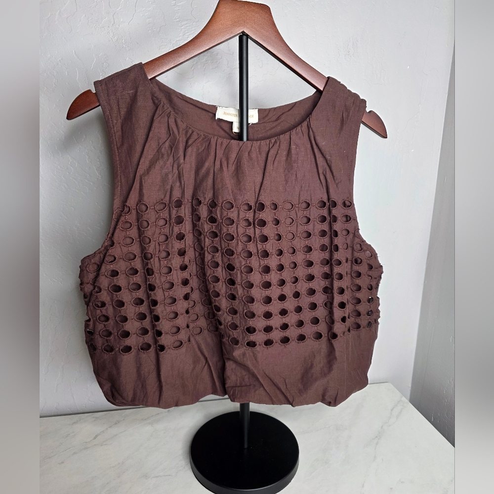 Jennifer &‎ Grace Chocolate Brown Sleeveless Eyelet Women's Top Size M